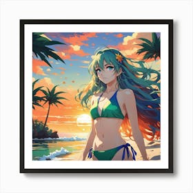 Anime Girl Enjoying her Final Beach Day 3 Art Print