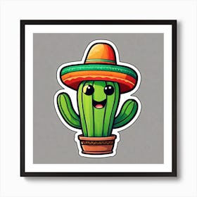 Mexico Cactus With Mexican Hat Sticker 2d Cute Fantasy Dreamy Vector Illustration 2d Flat Cen (28) Art Print