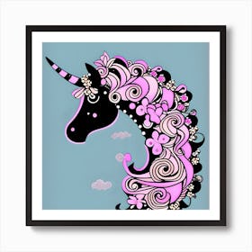 Pretty Floral Unicorn Art Print