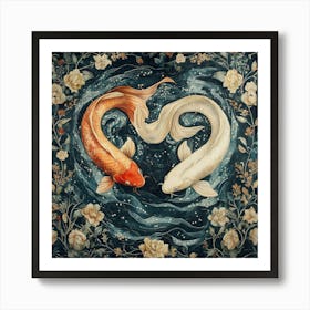 Koi Fish Ancient Tapestry 3 Art Print