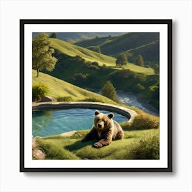 Bear By The Pool Art Print