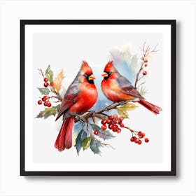 Cardinals On Branch Art Print