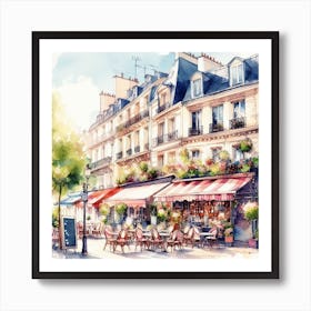 Watercolor Paris Cafe Art Print