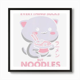 Limited Edition Pastel Goth Ramen Noodle Cat Anime Kawaii Art Print