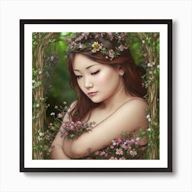 Asian Girl With Flowers Art Print