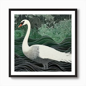 Ohara Koson Inspired Bird Painting Swan 1 Square Art Print