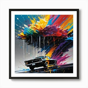 color graffiti raining on car Art Print