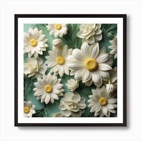 Daisy Flowers On Green Background Art Print