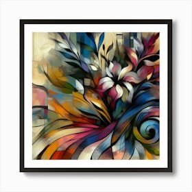 Abstract Floral Composition With Bold Brushstrokes And Vivid Colors, Style Abstract Expressionism Art Print