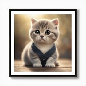 A Cute Scottish Fold Kitty, Pixar Style, Watercolor Illustration Style 8k, Png (15) Art Print