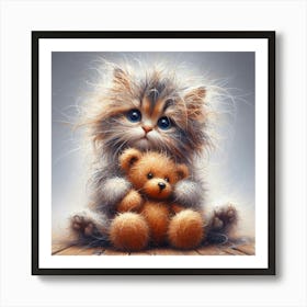 Kitten With Teddy Bear Art Print
