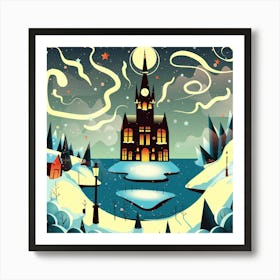 Winter Night At The Castle Art Print