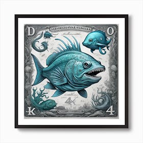 Deep Sea Monster Sea Creatures And Fish Vintage Print Art Print