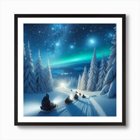 Night sledding Art Print