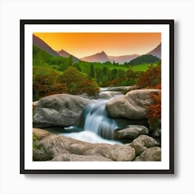 Waterfall In The Mountains Art Print