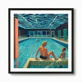 In Style of David Hockney. Swimming Pool at Night Series 6 Art Print