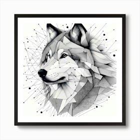 Wolf Head - Abstract Line Art Illustration 101 Art Print