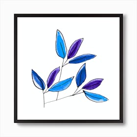 Blue Floral Bramches Art Print