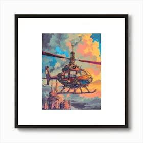 Retro Helicopter In The Sky Art Print