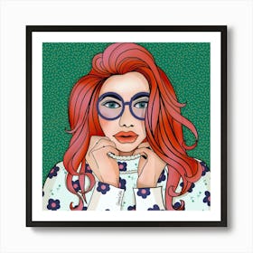 Green pop girl Art Print