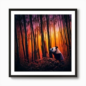 Firefly Twilight, Bamboo, Forest, Panda, Closeup, Glow, Purple, Peach, Mystery, Allure, Atmosphere, (9) Art Print