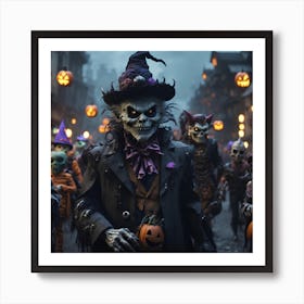 Skeletons And Pumpkins Art Print