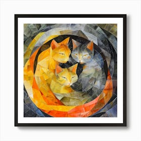 Three Cats In A Circle Art Print