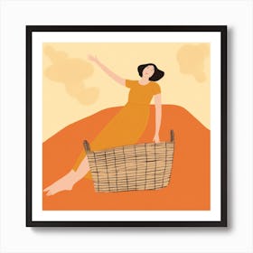 Illustration Of A Woman In A Basket 2 Art Print