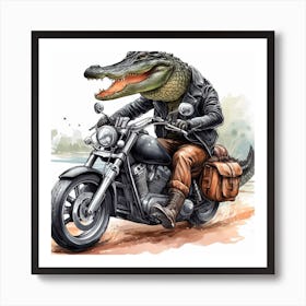 Alligator On A dirt bike Art Print