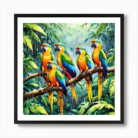 Parrots In The Rain art print 2 Art Print