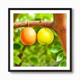 Two Oranges On A Tree Branch Art Print