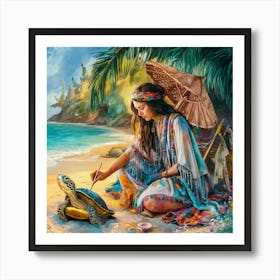 Turtle On The Beach Art Print