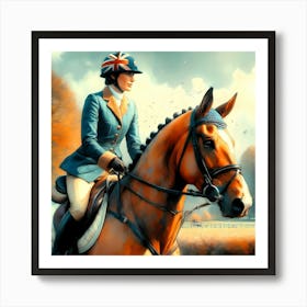 British Polo Rider Beauty On A Horse Color Painting 1 Art Print