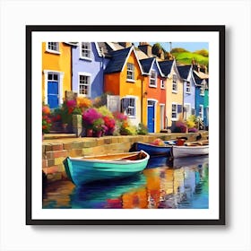 Waterside Terrace and Rowing Boats Art Print