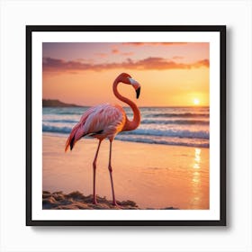 Easy Chilling Flamingo At Sunset Art Print