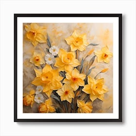 Daffodils Waving Stem Pointed Leaves Yellow Flashes Brown 3 Art Print