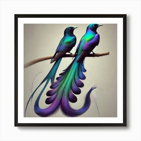 Two Birds Perched On A Branch Art Print