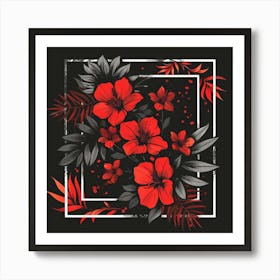 Red Flowers In A Square Frame Art Print