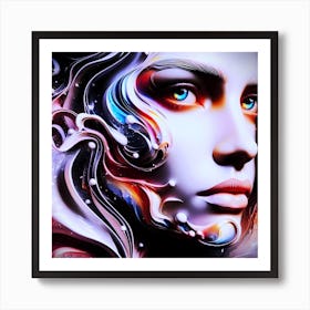 Colorful Women Face Illustration With Waves And Bubbles That Conveys The Transience Of Youth Art Print