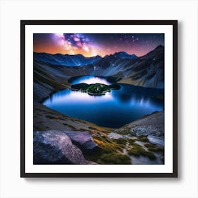 Starry Night Over Lake Art Print