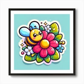 Bee Flower Sticker Art Print