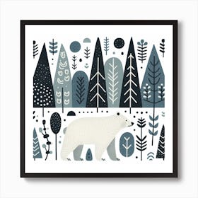 Scandinavian style, Bear and forest 1 Art Print