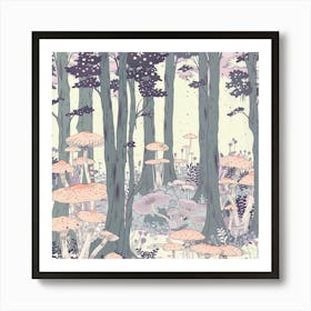 Mushrooms In The Forest 3 Art Print