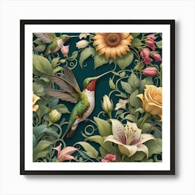 Hummingbirds And Flowers Art Print