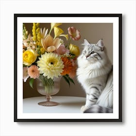 Cat With Flowers 2 Art Print