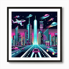 8-bit futuristic city Art Print