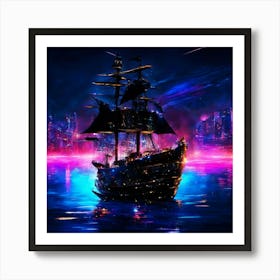 Pirate Ship At Night 1 Art Print