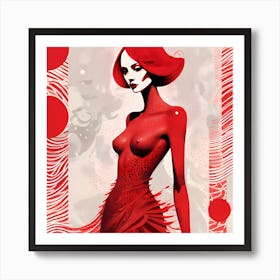 Topless Woman In Red Art Print