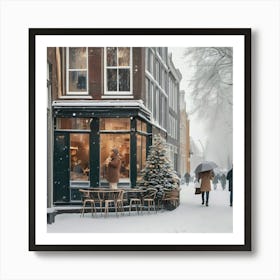 Amsterdam Chavez, winter, christmas snowfall.Winter In Amsterdam Art Print