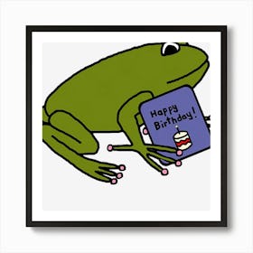 Cute Green Frog with Birthday Greetings Art Print